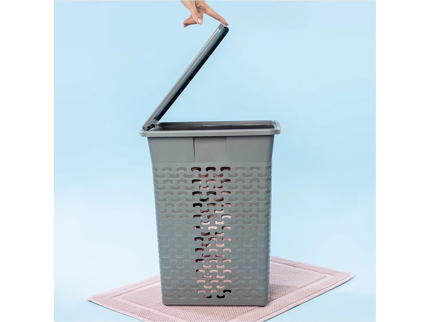 Panier à linge sur pied aéré en plastique gris 35 L 38,4x28,2x50,3 cm