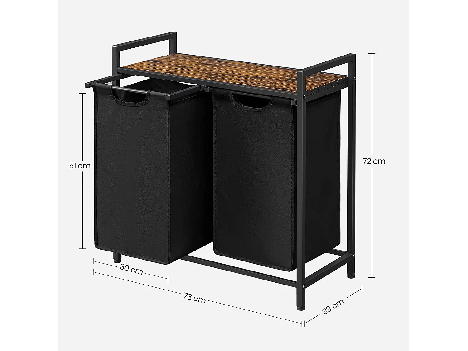 Badkamerkast wasmand met 2 vakken metaal zwart 73x33x72 cm