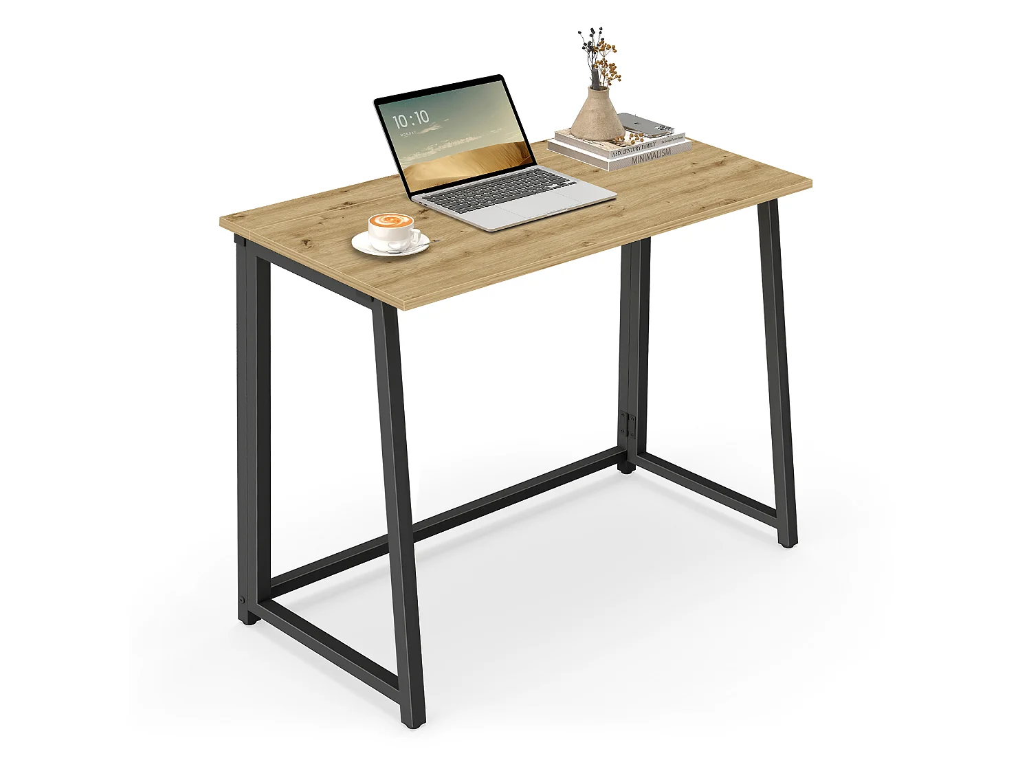 Bureau informatique pliable, panneau de particules et acier, artisan/noir, 80x40x75 cm