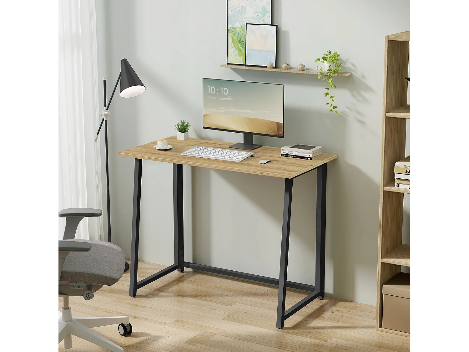 Bureau informatique pliable, panneau de particules et acier, artisan/noir, 80x40x75 cm