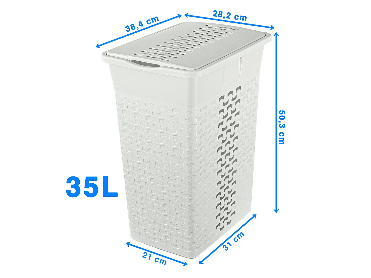Panier à linge autoportant ventilé plastique blanc 35 L 38,4x28,2x50,3 cm
