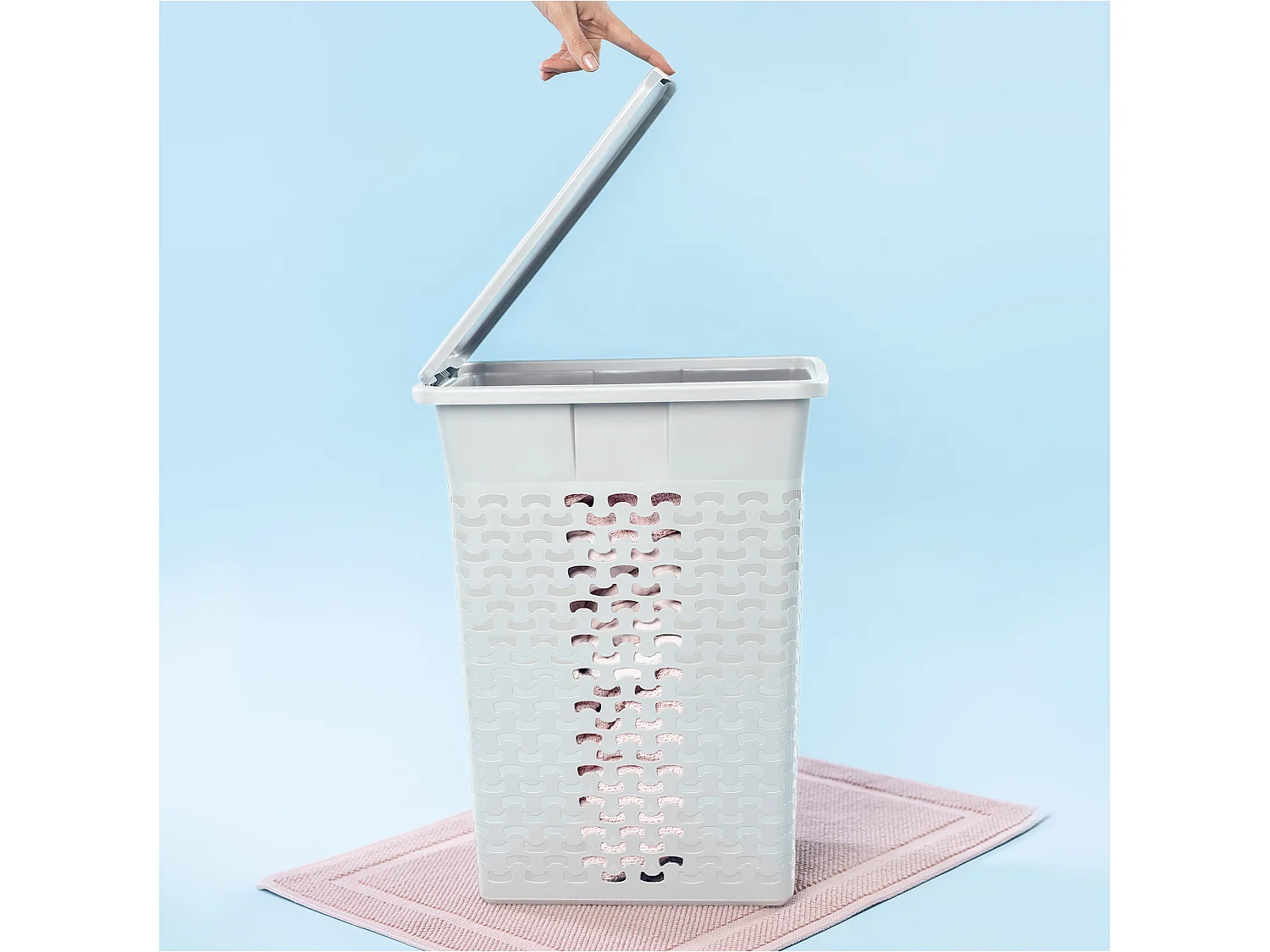Panier à linge autoportant ventilé plastique blanc 35 L 38,4x28,2x50,3 cm