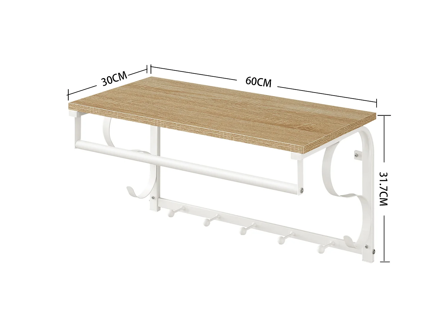Wandrek met haken Sonoma wit 60x30x31,7 cm