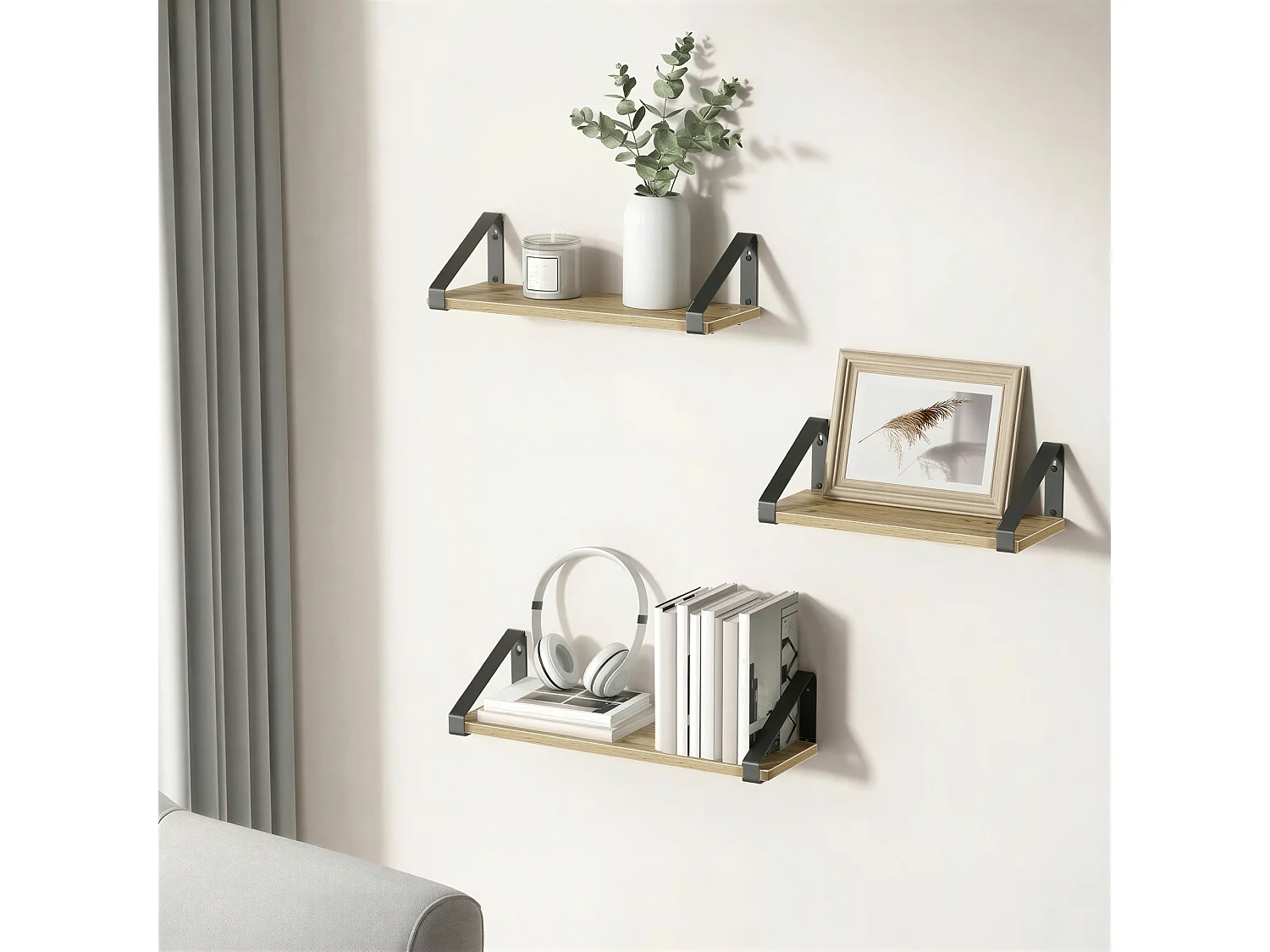 Półki 3 Szt - Artisan - Do Domu Wisząca 30x12x11cm Czarny Do Przechowywania