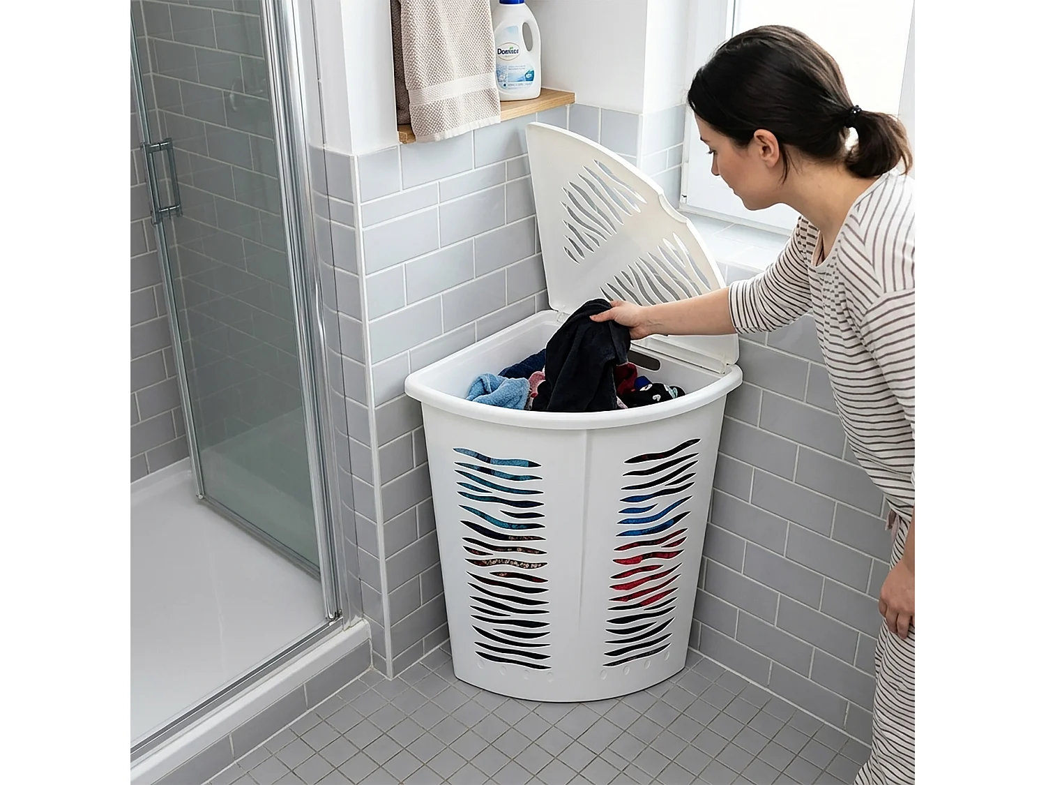 Panier à linge d’angle avec couvercle plastique blanc 45 l 36,5x36,5 cm