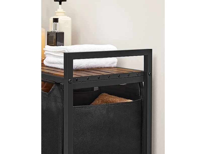 Badkamerkast wasmand met 3 vakken metaal zwart 92,5x33x71 cm