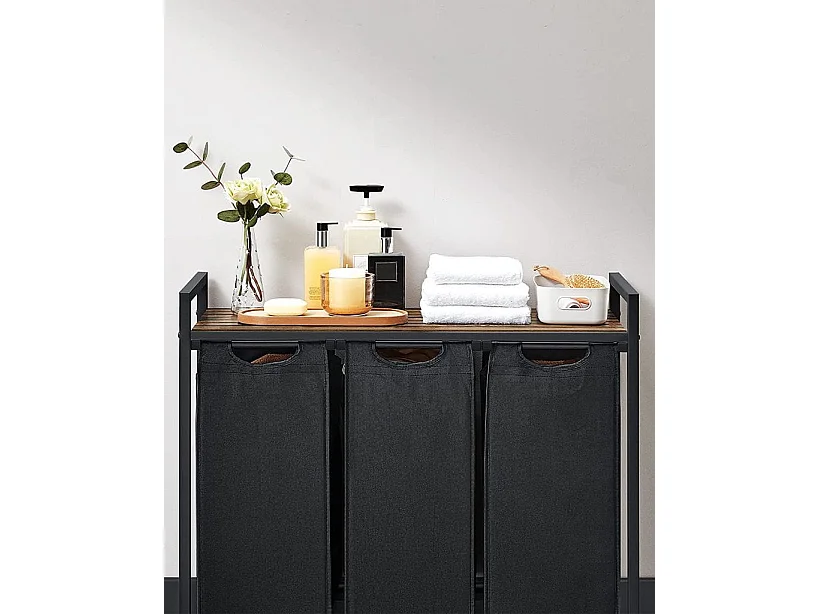 Badkamerkast wasmand met 3 vakken metaal zwart 92,5x33x71 cm