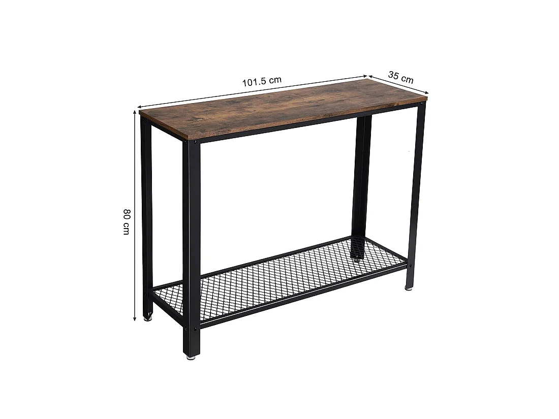 Consoletafel met plank, rustieke stijl, spaanplaat en metaal, bruin/zwart, 101,5x35x80 cm