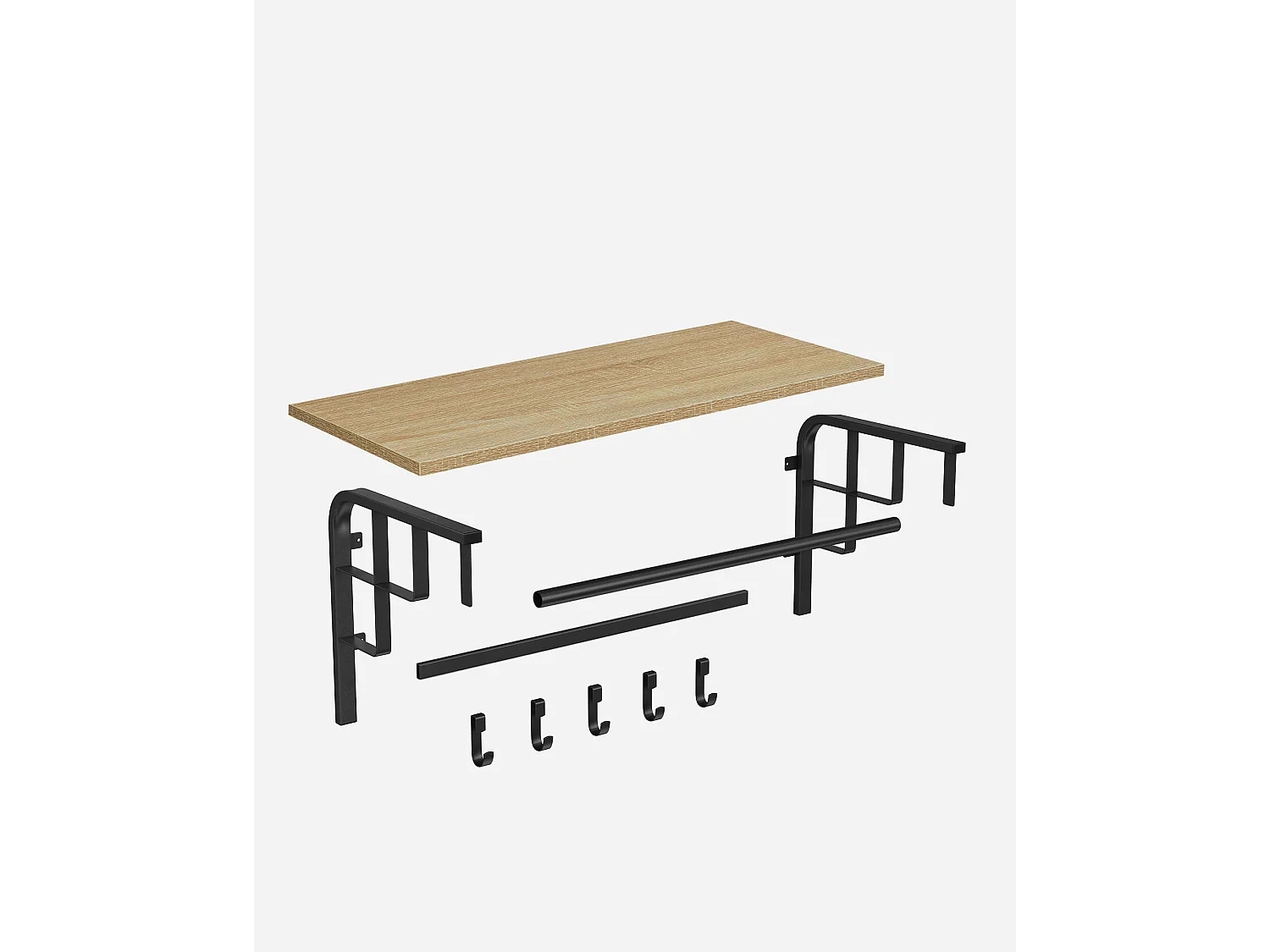 Wandplank met haken Sonoma hout zwart 66x30x27 cm