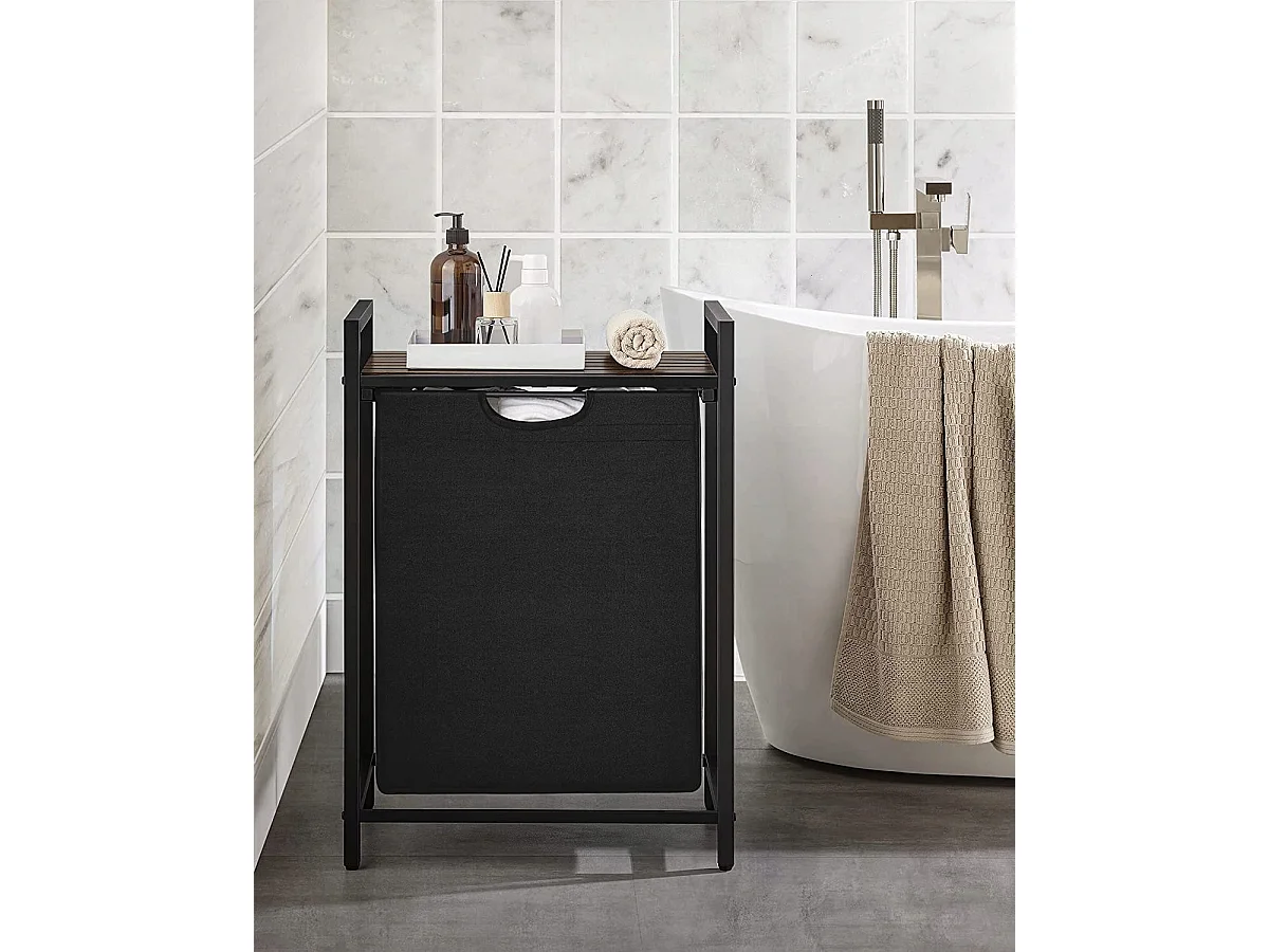 Badkamerkast met wasmand metaal zwart 50x33x72 cm