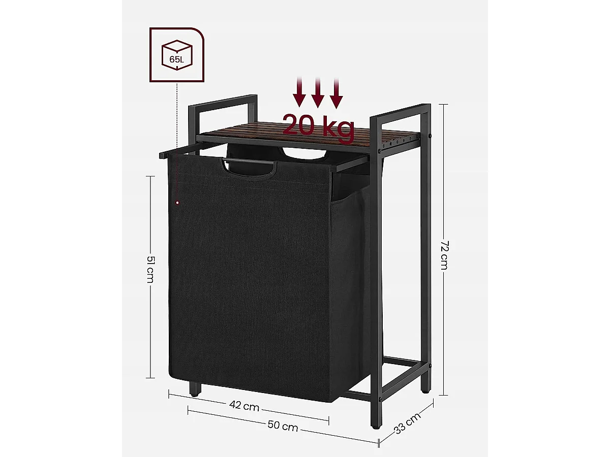 Badkamerkast met wasmand metaal zwart 50x33x72 cm