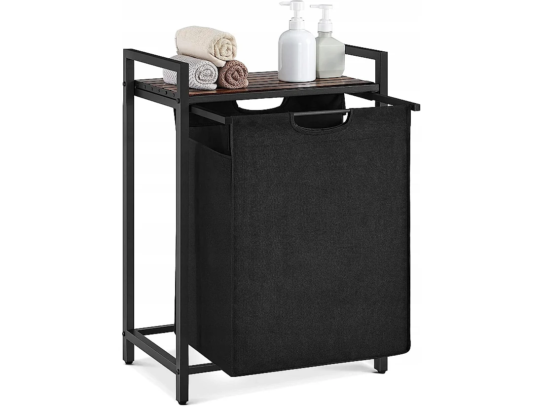 Badkamerkast met wasmand metaal zwart 50x33x72 cm
