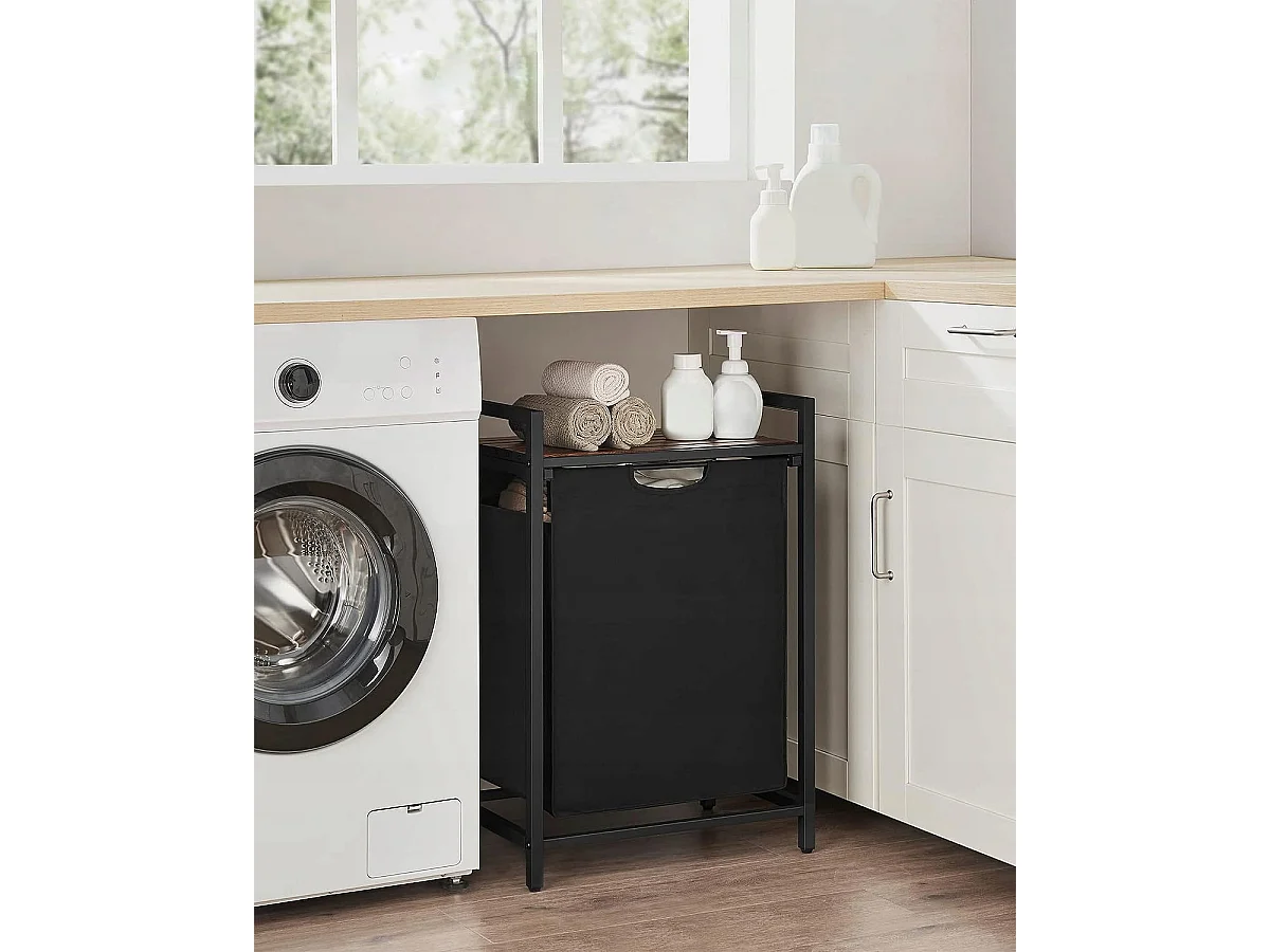 Badkamerkast met wasmand metaal zwart 50x33x72 cm