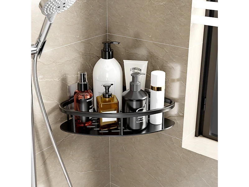 Étagère d’angle de salle de bain 2 pièces en métal noir 21x21x5 cm