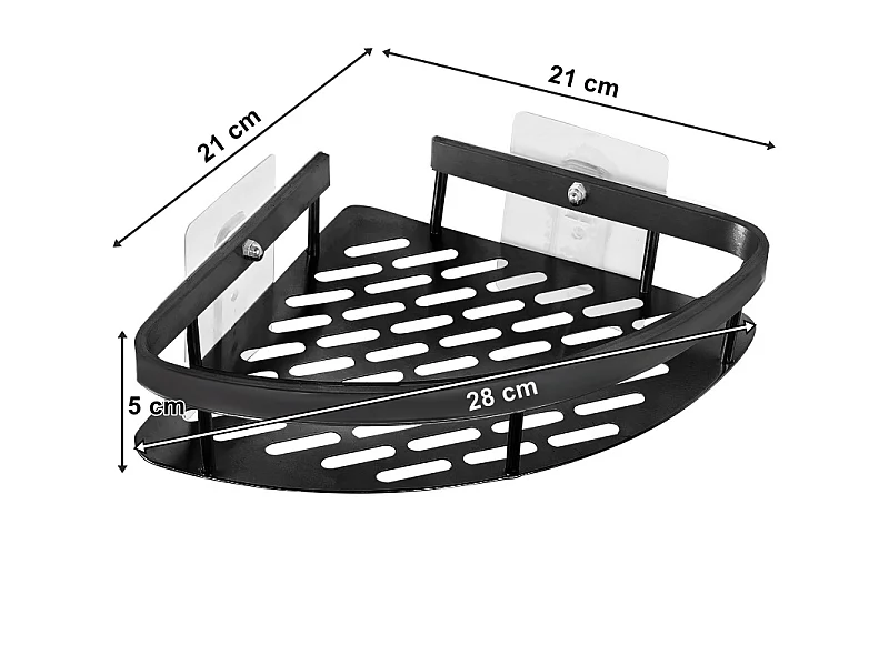 Étagère d’angle de salle de bain 2 pièces en métal noir 21x21x5 cm