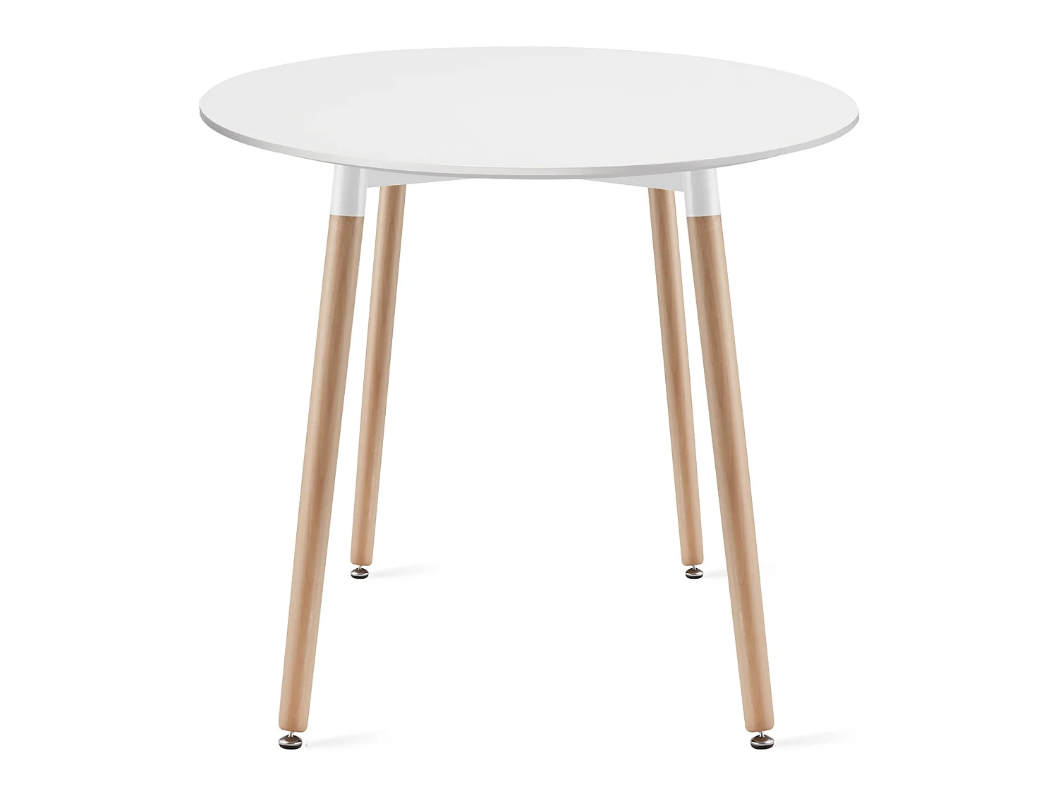 Table ronde KAMI en MDF blanc, pieds en hêtre naturel, 80 cm