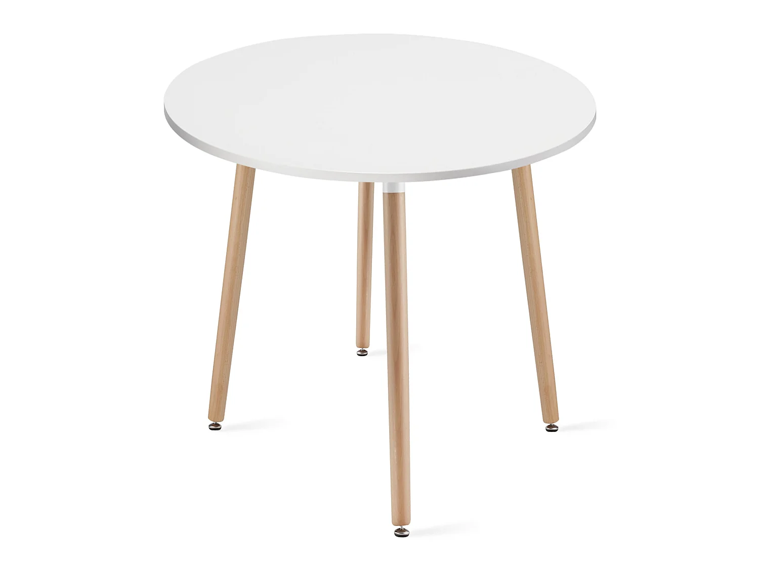 Table ronde KAMI en MDF blanc, pieds en hêtre naturel, 80 cm