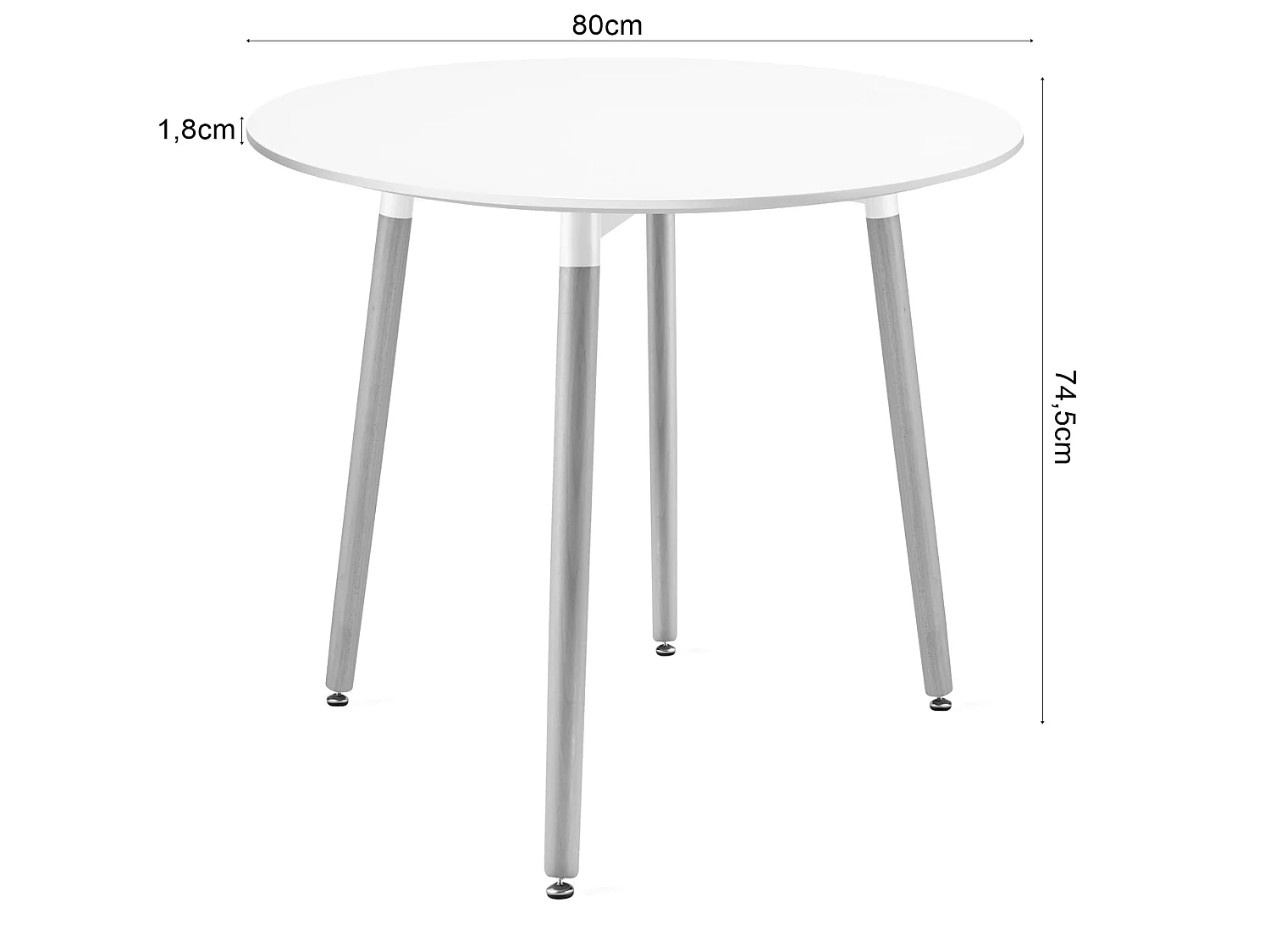 Table ronde KAMI en MDF blanc, pieds en hêtre naturel, 80 cm