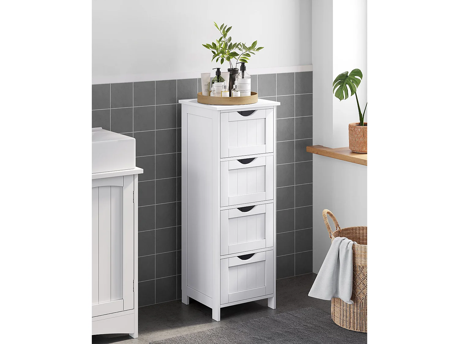 Meuble de salle de bain pratique MDF blanc 30x30x82 cm