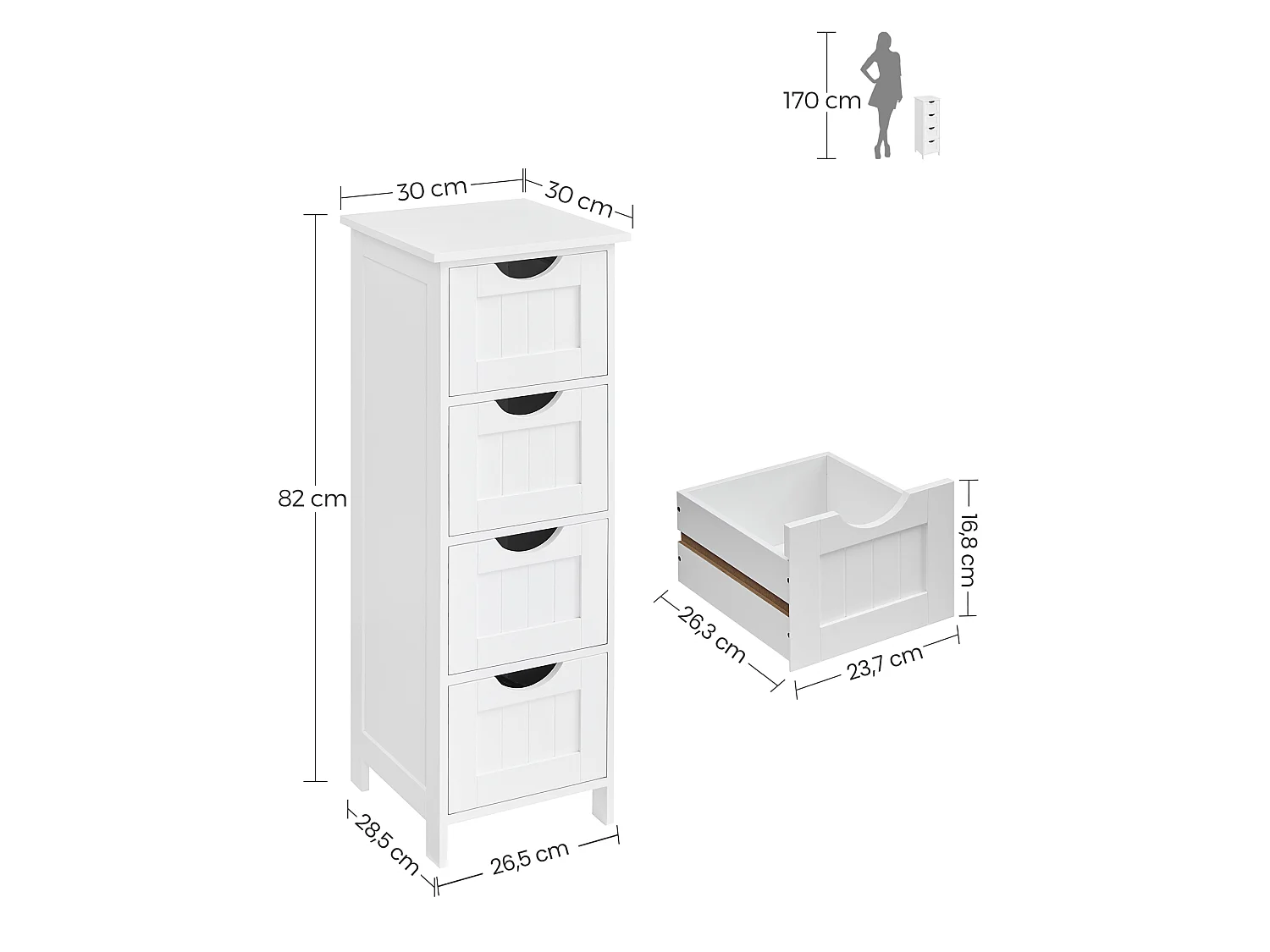 Meuble de salle de bain pratique MDF blanc 30x30x82 cm