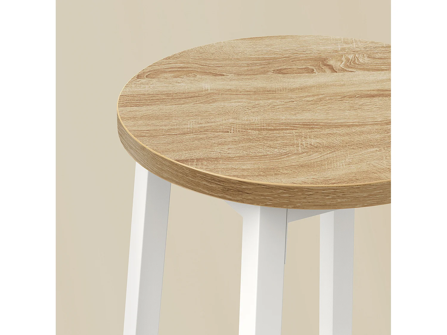 Tabouret de bar rond en aggloméré et acier blanc chêne Sonoma 32x65 cm