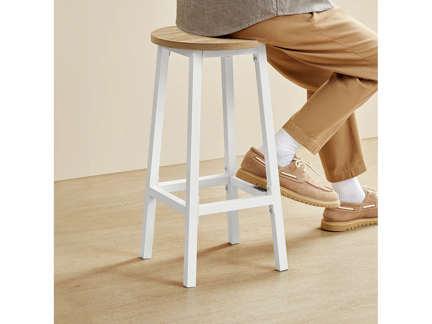 Tabouret de bar rond en aggloméré et acier blanc chêne Sonoma 32x65 cm