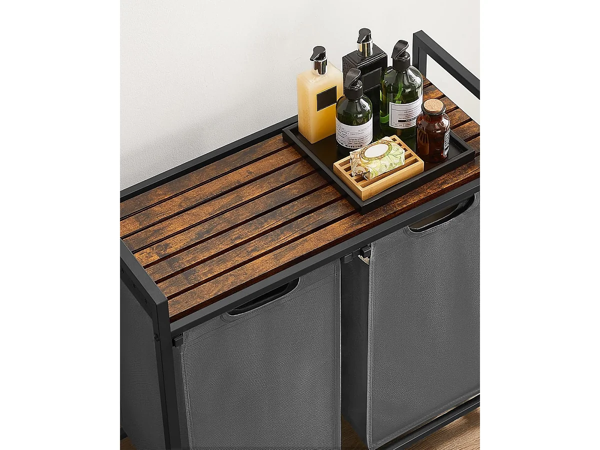 Meuble à linge double compartiment MDF gris 73x33x72 cm BLH201G01