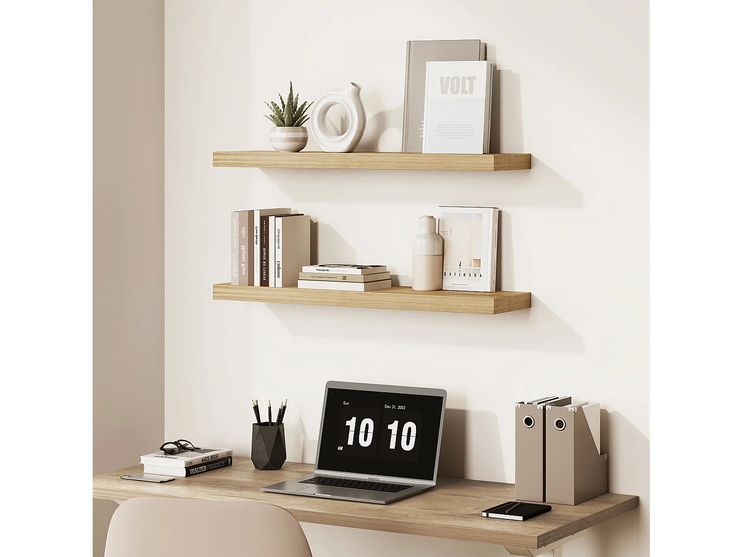 Étagère murale 80 cm artisan en MDF rose 84,5x26x7 cm