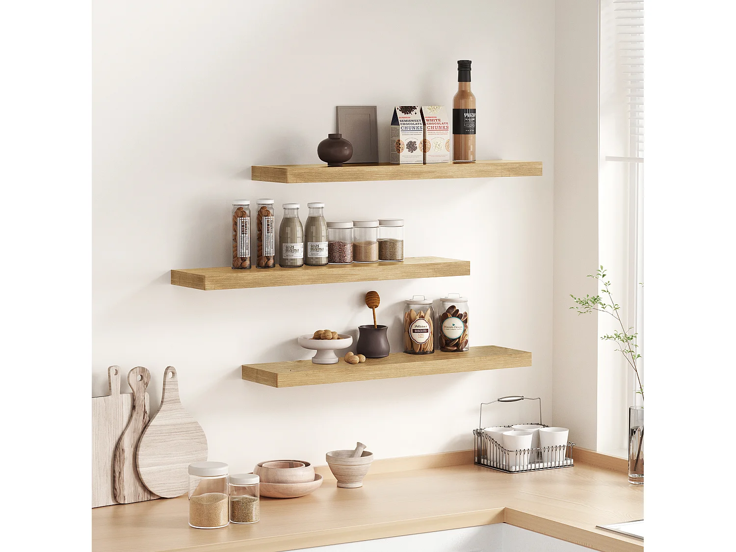 Étagère murale 80 cm artisan en MDF rose 84,5x26x7 cm