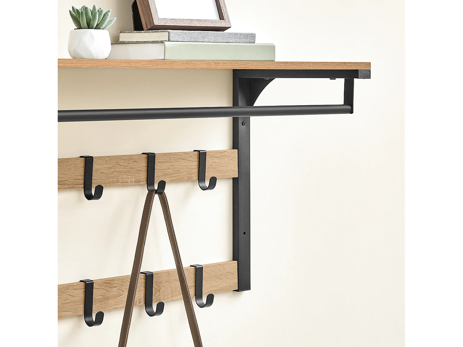 Wandplank met haken - Sonoma - spaanplaat staal zwart 65x30x42 cm