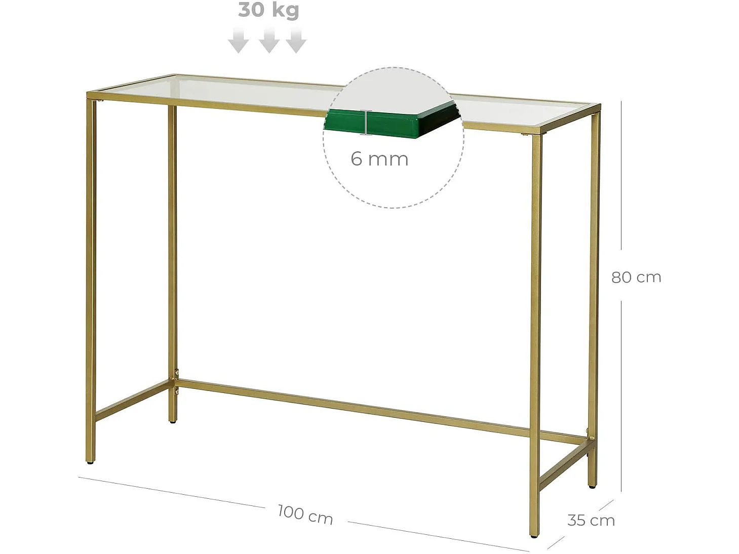 Console de salon fonctionnelle en verre trempé métal doré 100x35x80 cm