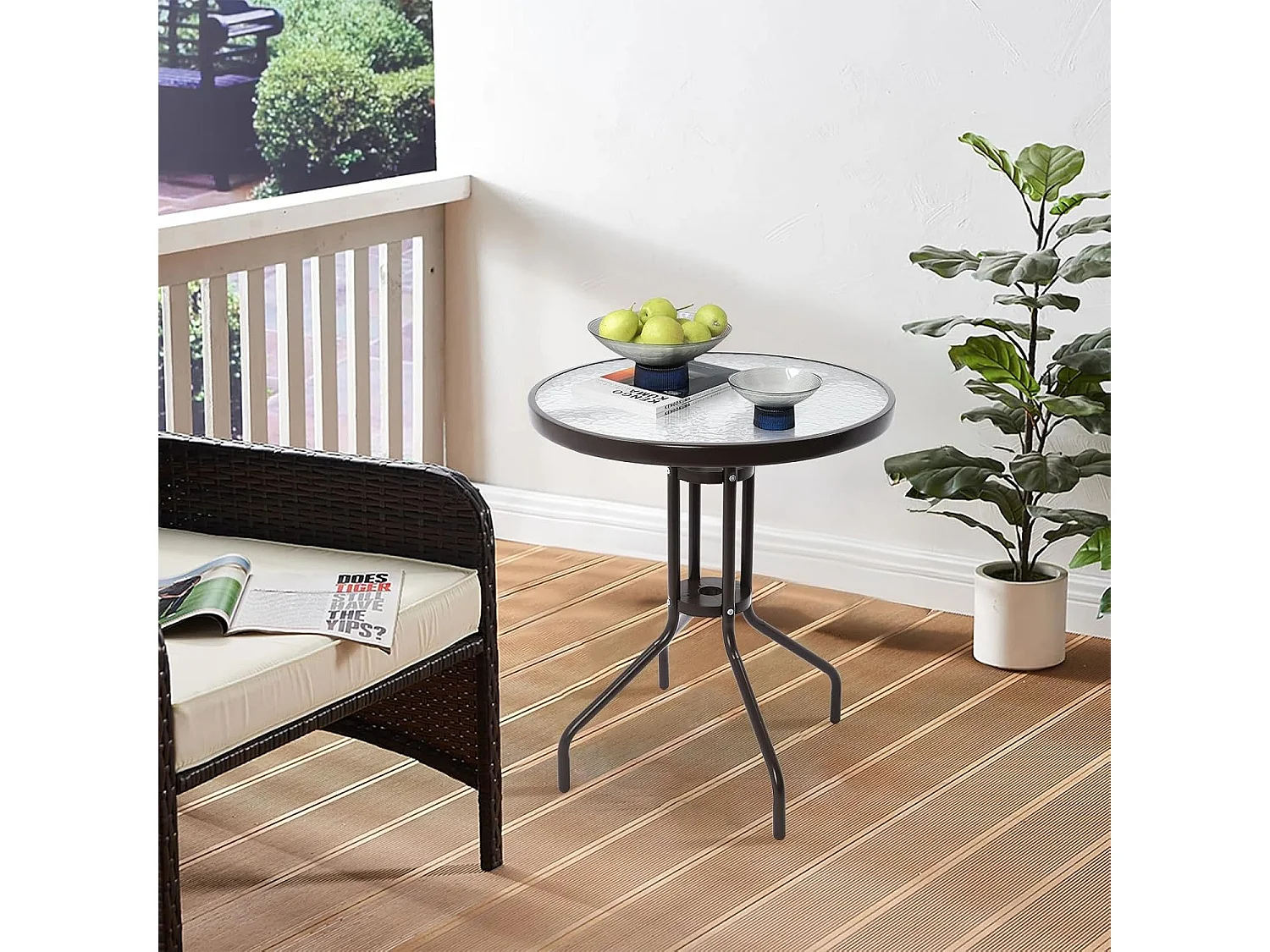 Table ronde Island en verre trempé noir 60 cm 71x62x7 cm