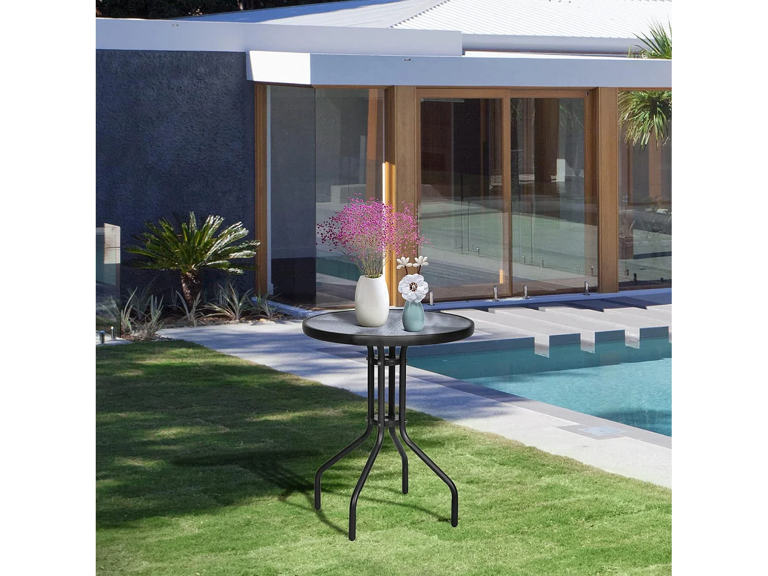 Table ronde Island en verre trempé noir 60 cm 71x62x7 cm