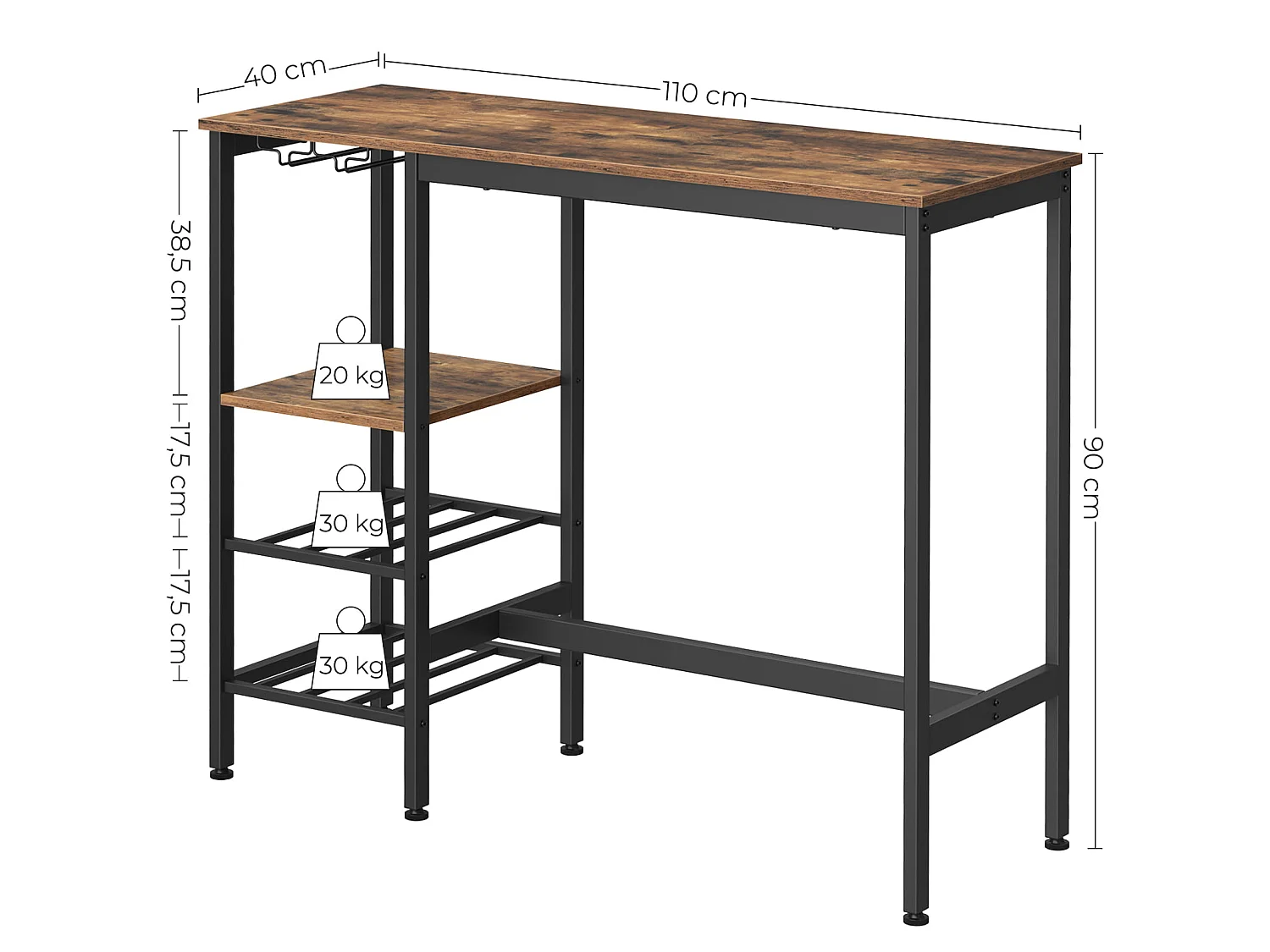 Bartafel rustieke stijl metaal zwart 110x40x90 cm