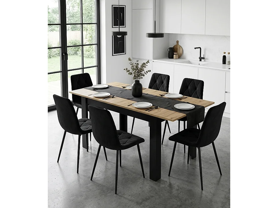 Uitschuifbare eettafel hout artisan zwart 120-160x80 cm