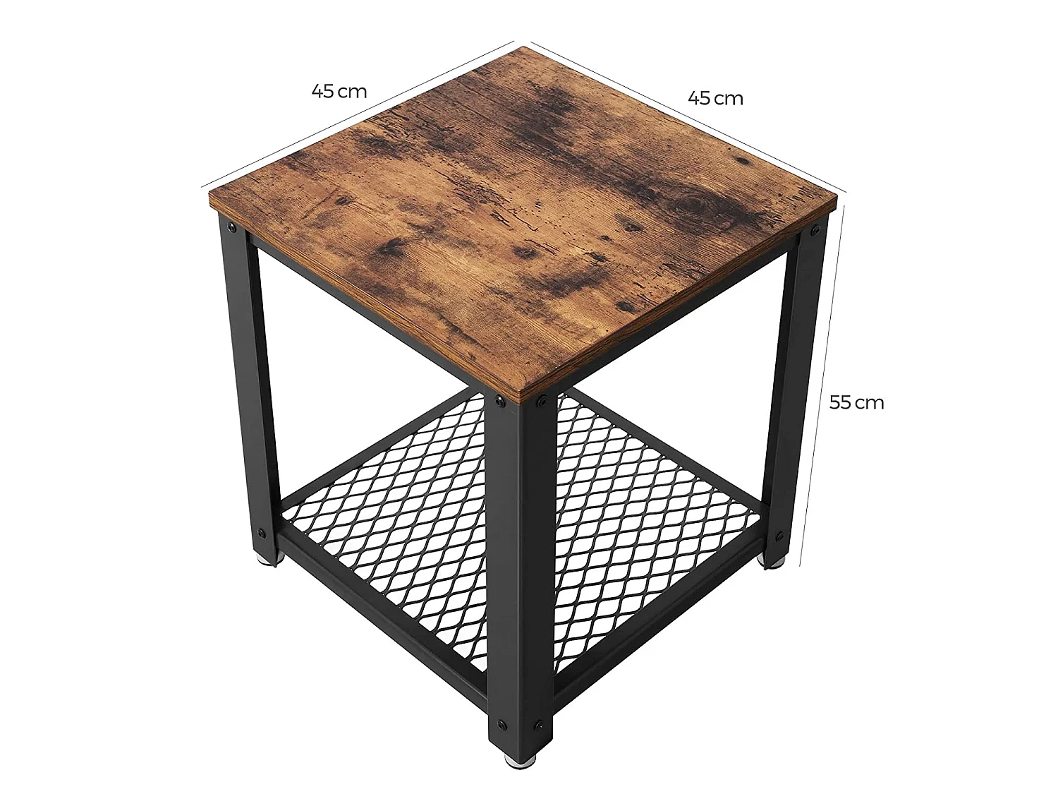 Bijzettafel met kastje LET41X, rustieke bruin, zwart, 45x45x55 cm