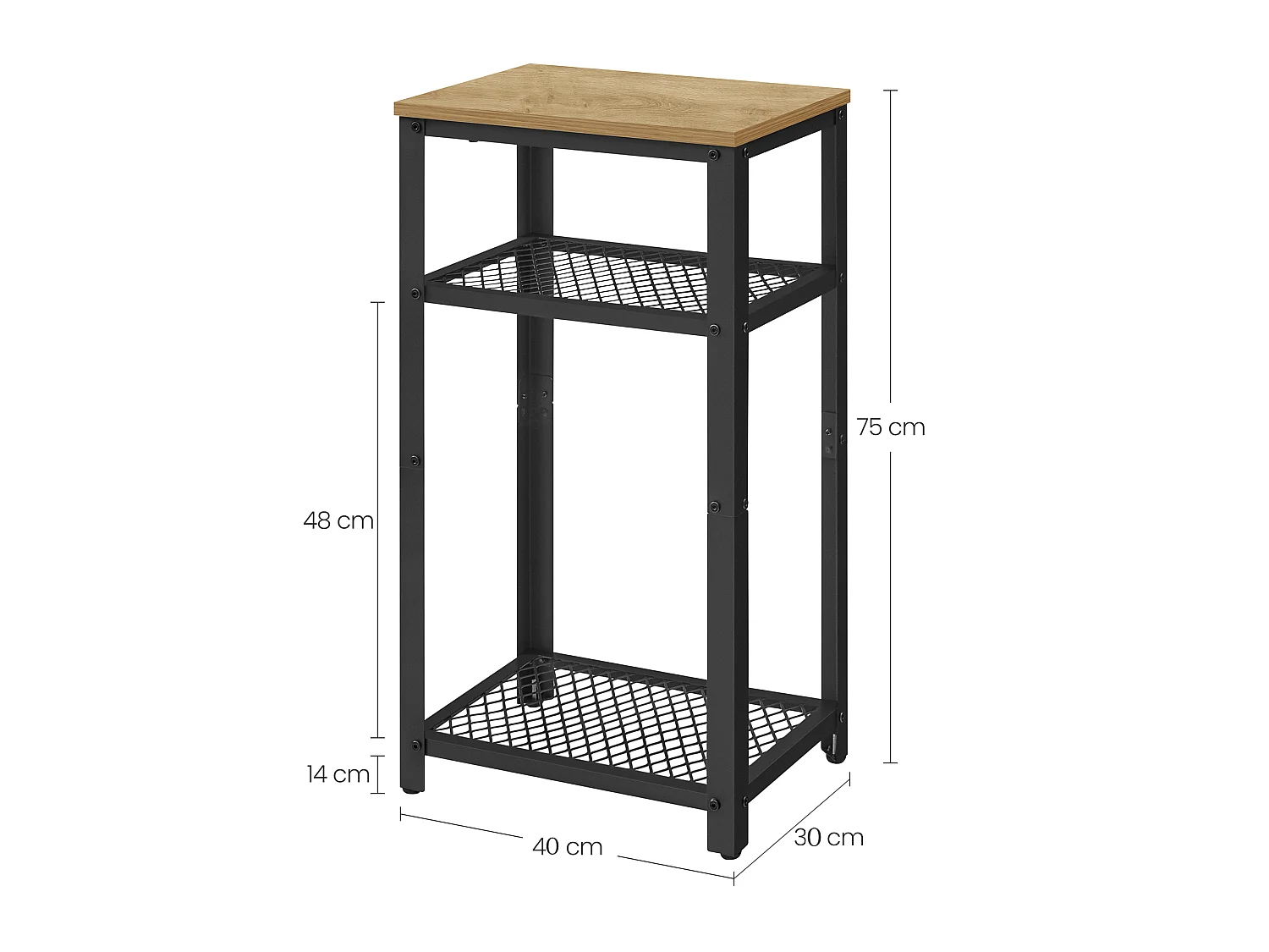 Salontafel met kastje, 2 planken, spaanplaat, staal, eiken artisan, zwart, 40x30x75 cm