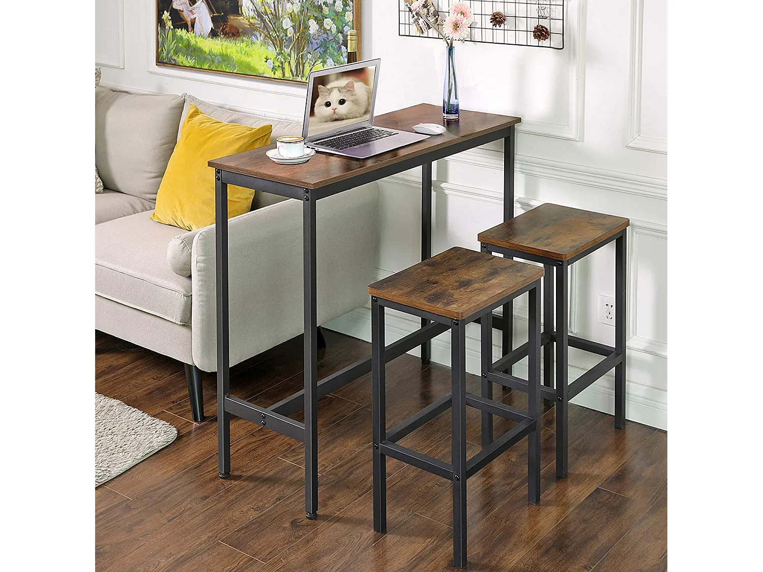 Bartafel rustieke stijl staal zwart 100x40x90 cm