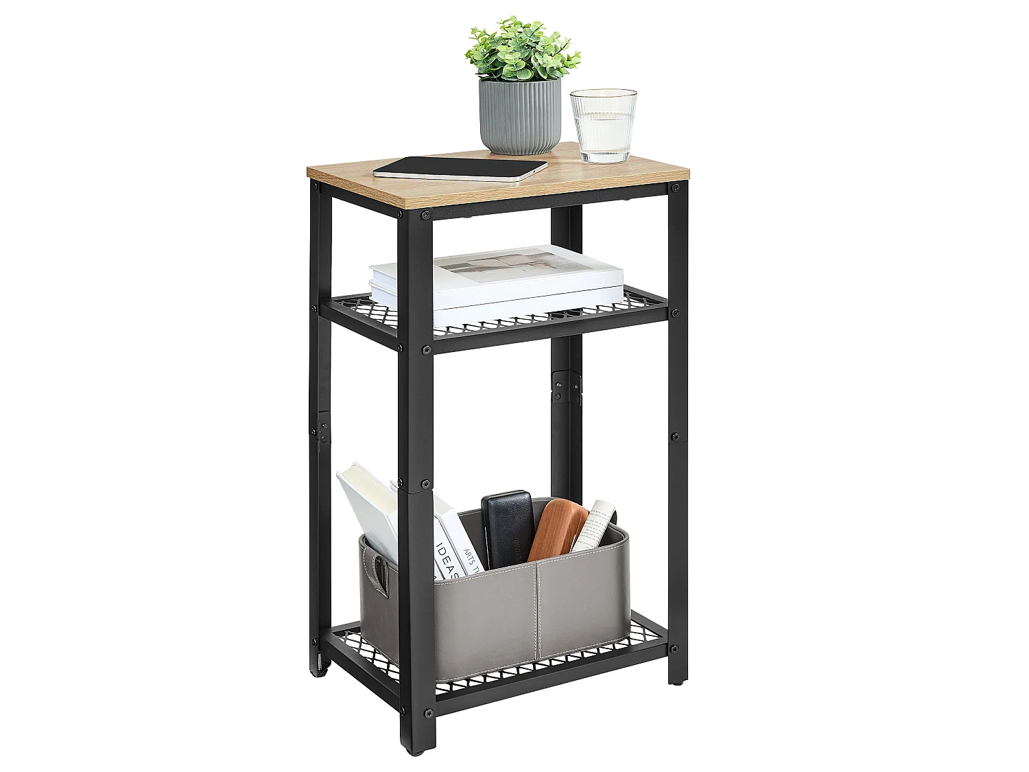 Salontafel met kastje van spaanplaat en metaal sonoma/zwart 40x30x75 cm