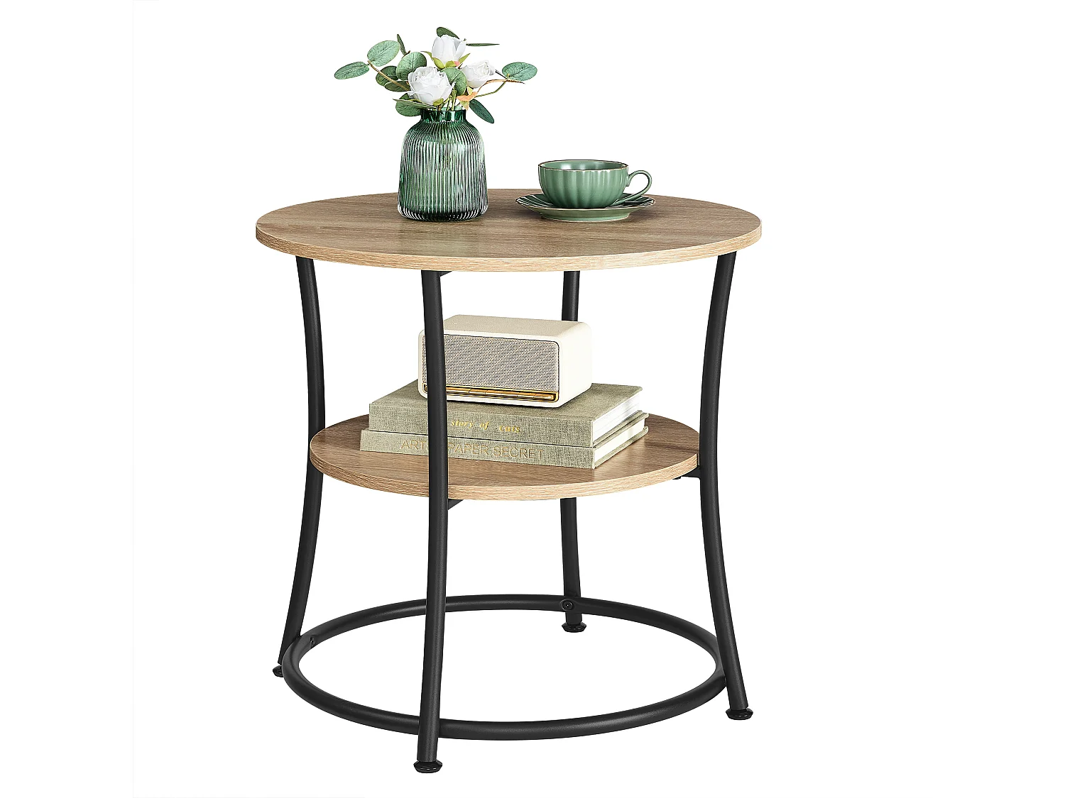 Ronde salontafel in rustieke stijl van spaanplaat en metaal, bruin, 54x54x55,5 cm