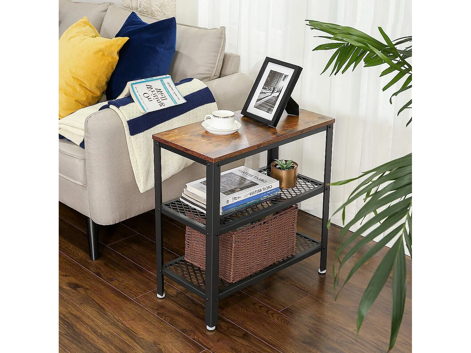 Table basse avec rangement en panneau de particules brun rustique noir LET33BX