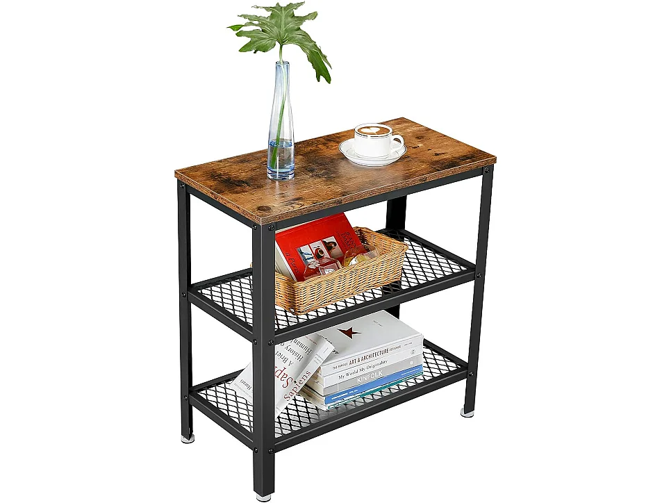 Table basse avec rangement en panneau de particules brun rustique noir LET33BX