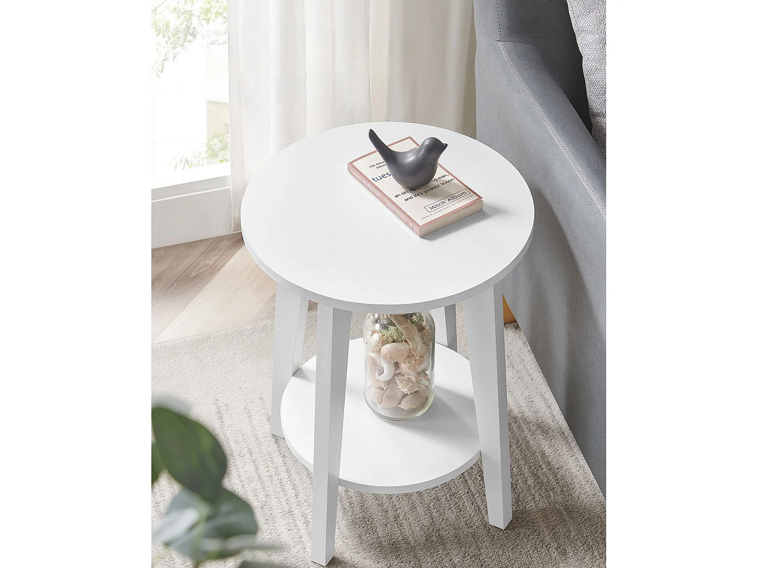 Runder Couchtisch mit Ablage Spanplatte Weiß 40x50,7 cm