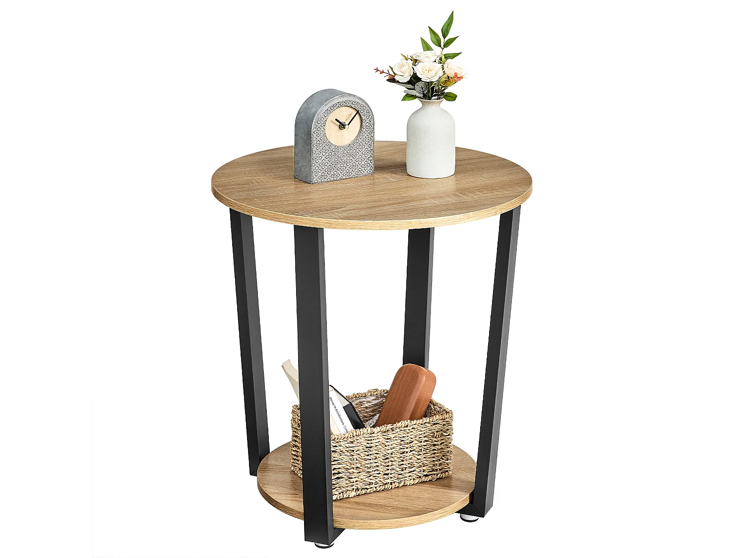 Ronde salontafel sonoma spaanplaat staal zwart 50x50x57 cm LET057B11