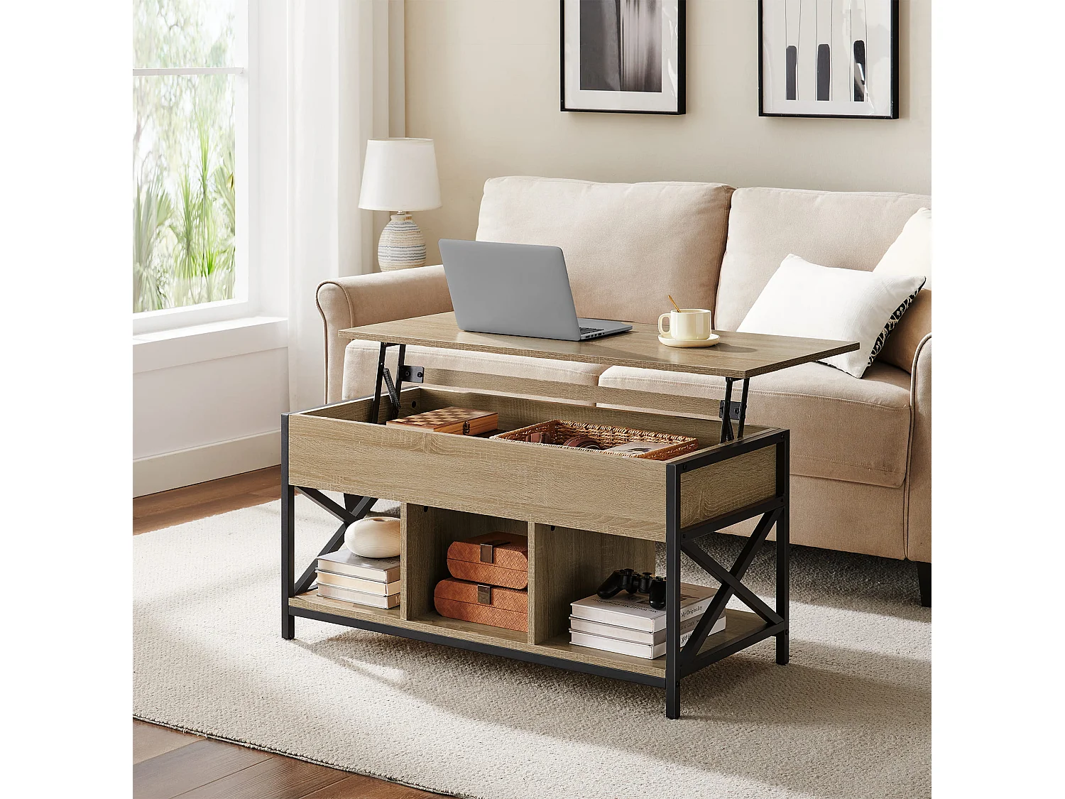 Salontafel met uitschuifbaar blad spaanplaat staal sonoma zwart 100x50x49/62 cm