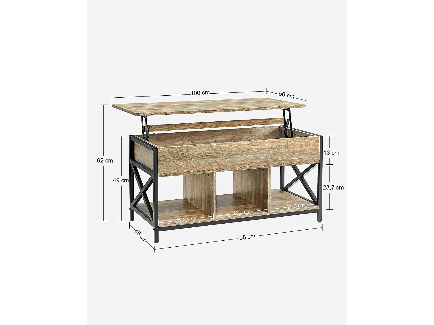 Salontafel met uitschuifbaar blad spaanplaat staal sonoma zwart 100x50x49/62 cm