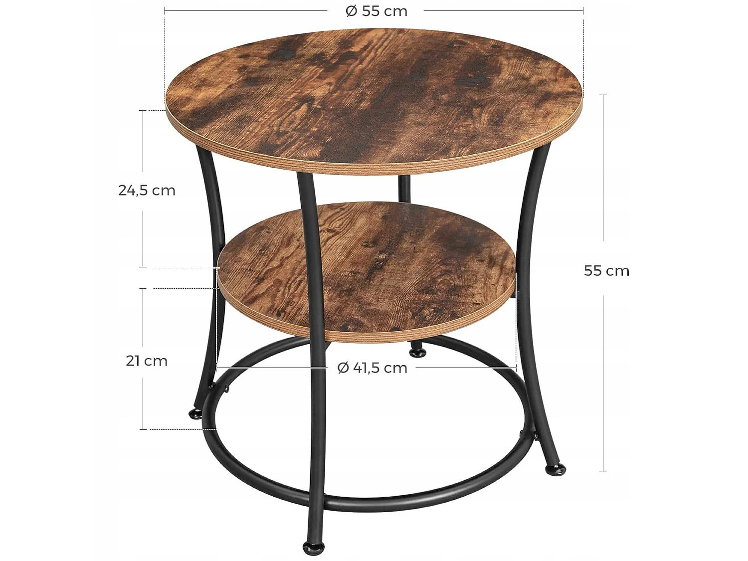 Table basse ronde rustique en bois brun noir 55x55x55 cm LET56BX