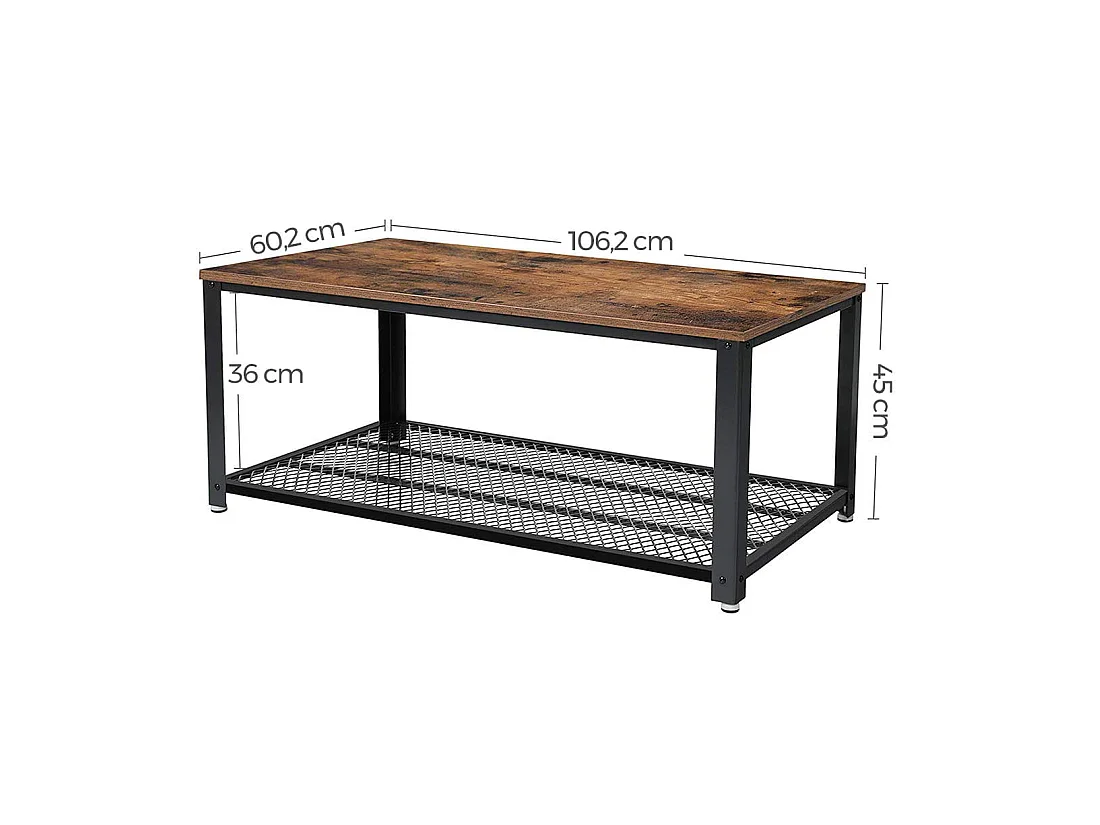 Salontafel met plank metaal rustiek bruin zwart 106,2x60,2x45 cm