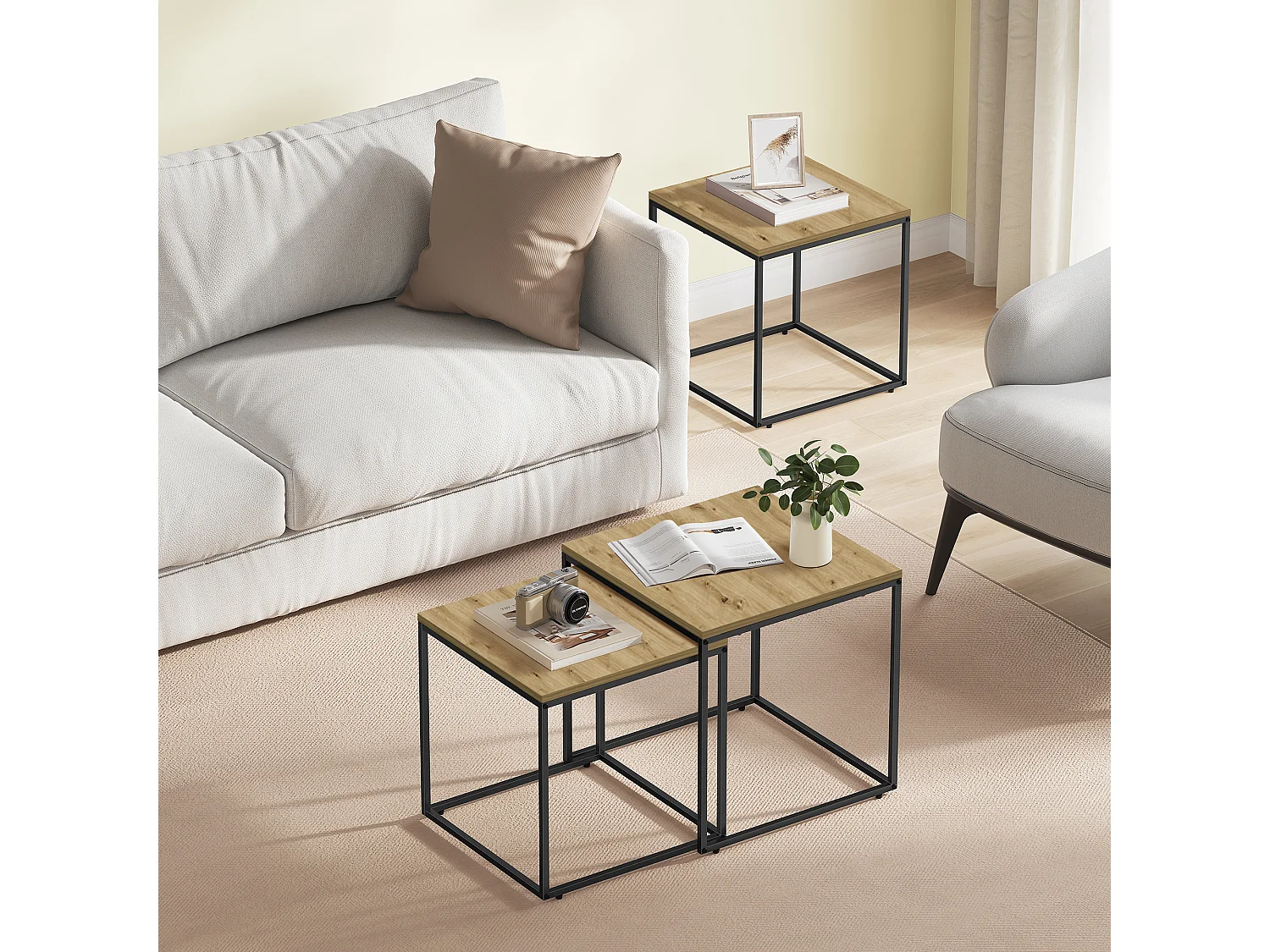 Vierkante salontafel 2 stuks artisan zwart 50x50x50,5 cm 45x45x45,5 cm
