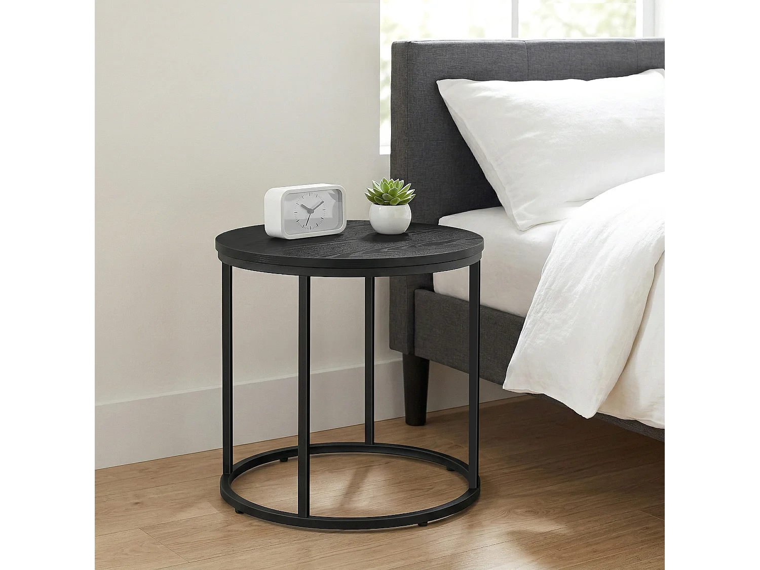 Ronde salontafel 2 stuks modern spaanplaat metaal zwart 53x45 cm, 43x35 cm